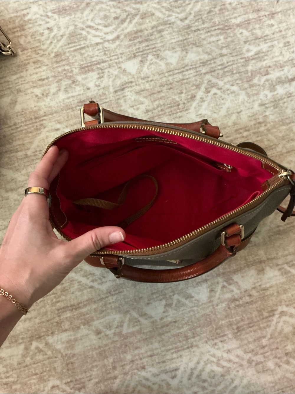 Dooney & Bourke Gray Satchel with Brown Trim - Picture 2 of 3